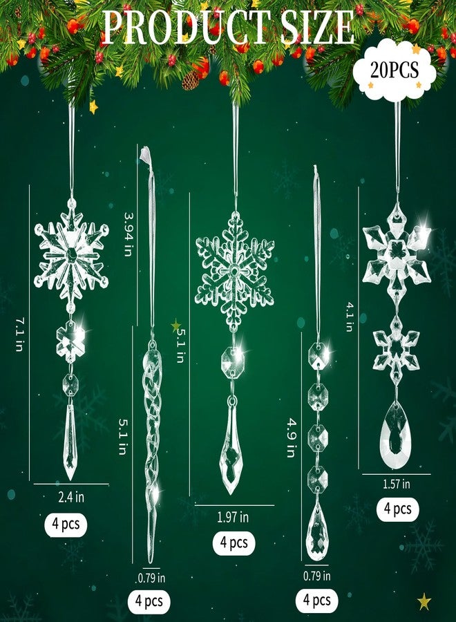 Labrostar 20pcs Christmas Ornaments Christmas Tree Decorations Hanging Acrylic Snowflake Icicle Crystal Ornaments with Drop Pendarts for Christmas Decorations Indoor Xmas Tree Winter New Year Party Supplies - Image 3
